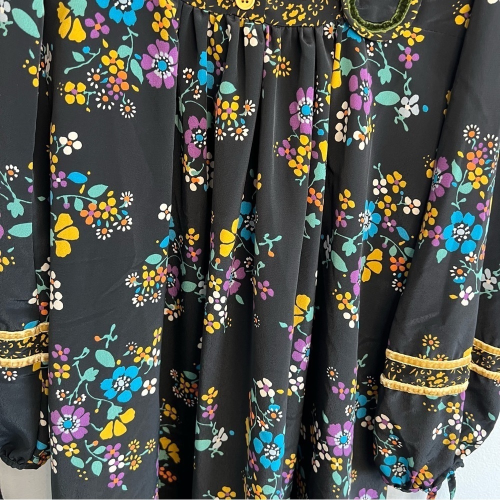 TRF Bell Sleeve Square Neck Floral Print Black Midi Dress Sz M Country Culture - Picture 6 of 16
